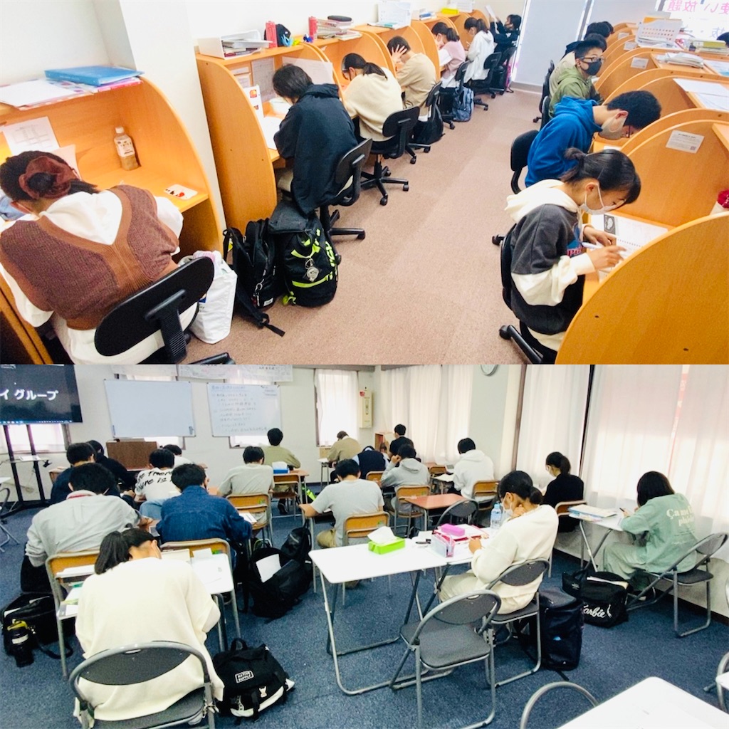 校舎で集中して勉強する生徒たち